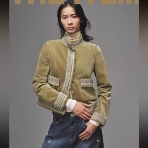 Zara Olive Green Velvet Trimmed Jacket